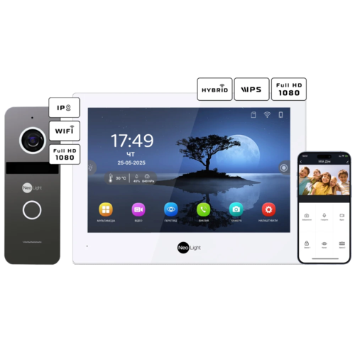 Neolight ALPHA Hybrid + SOLO IPW Graphite с уголком, PoE адаптер для вызовной панели Комплект видеодомофона